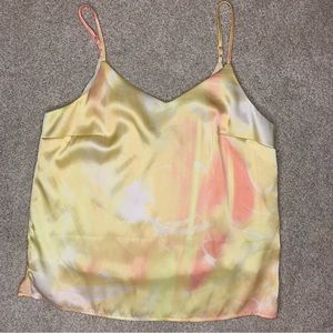 Yellow & Pink Satin Spaghetti Strap Blouse Size Small